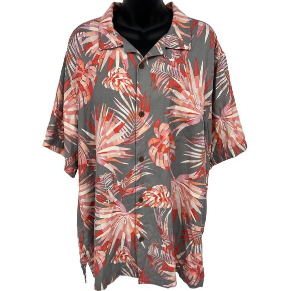 Tommy Bahama Mens XL Button-Down Tropical Floral Shirt Silk Gray Pink EUC - Picture 1 of 9